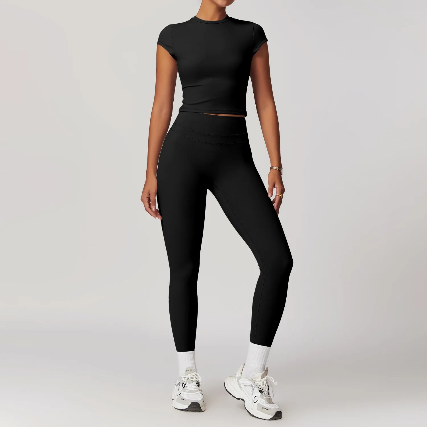 Black compression training set with leggings and sports bra