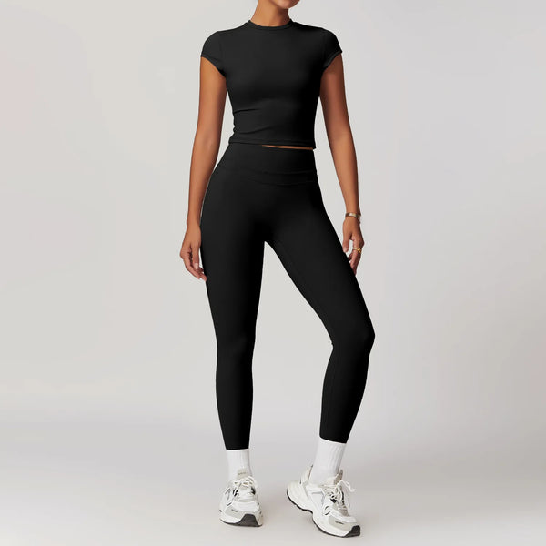 Black compression training set with leggings and sports bra