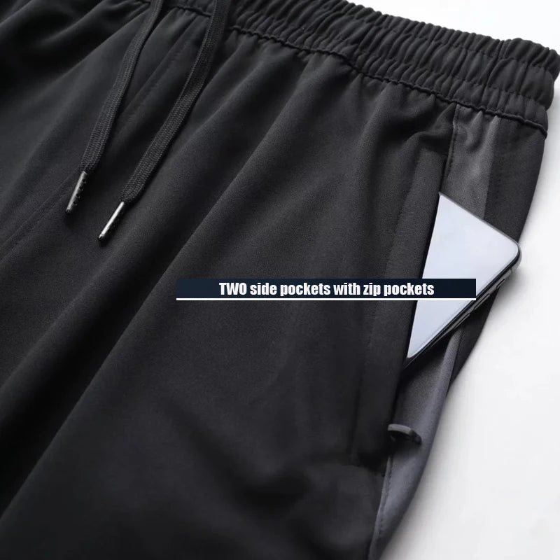 Close-up of secure zippered phone pocket on running pants