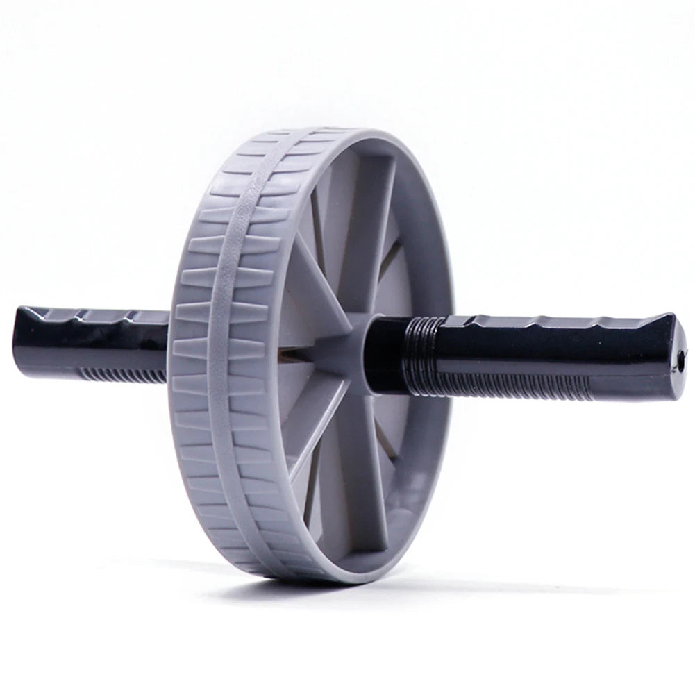 Front view of professional ab training wheel showing dual-sided textured tread pattern and ergonomic grip handles for core exercises