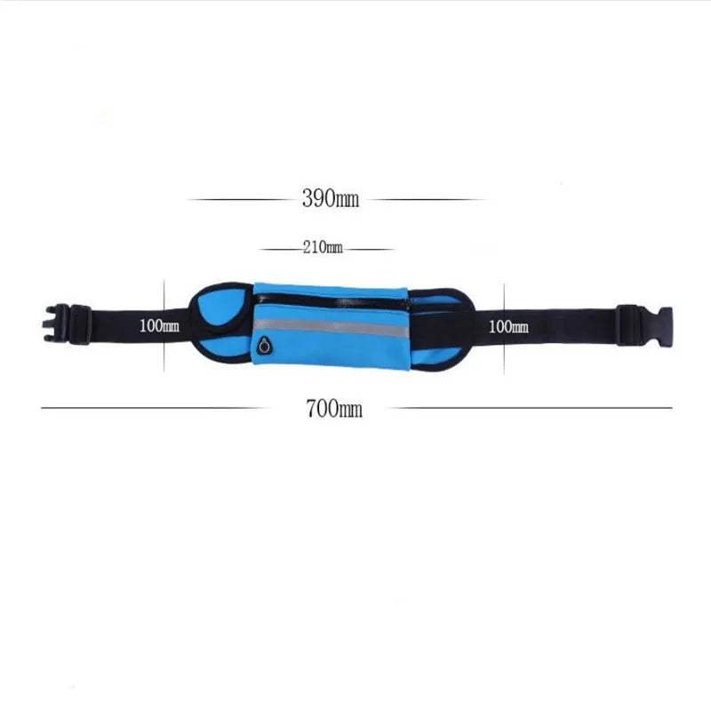 Running waist pack dimensions 390mm x 700mm with dual pockets