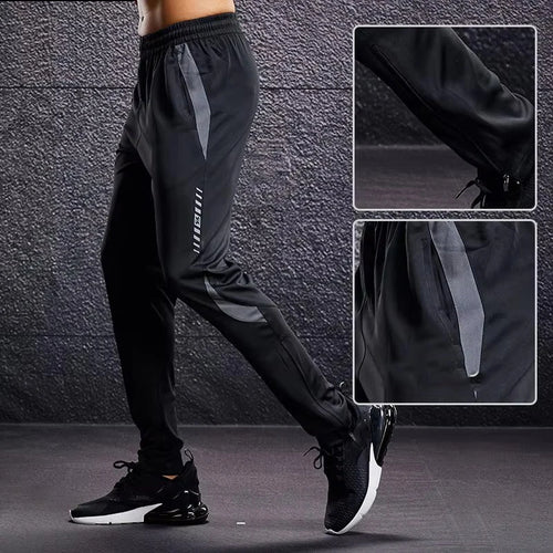 Black performance running pants with side pockets