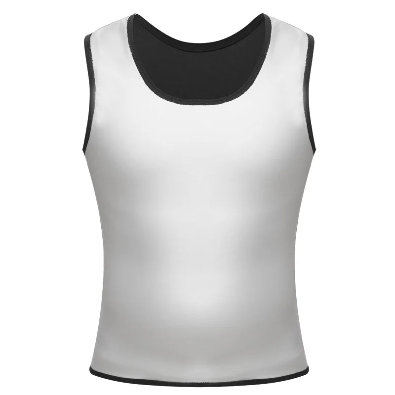 White compression sauna vest for men with black trim
